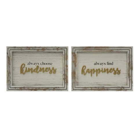Distressed White Gold MDF Sign Set of 2 Home Decorations Spring Wall Art