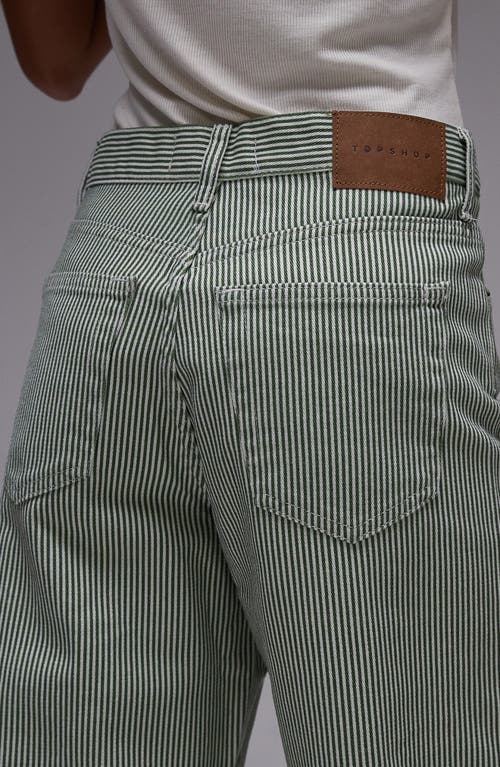 Topshop Stripe Mid Rise Column Jeans In Mid Green
