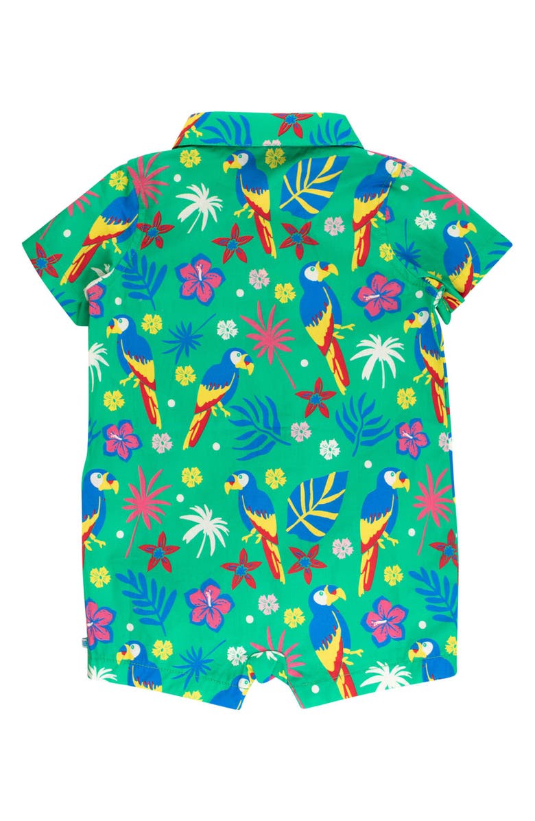 RuggedButts Baby Boys Woven Short Sleeve Button-Up Romper, Alternate, color, Parrot Palms