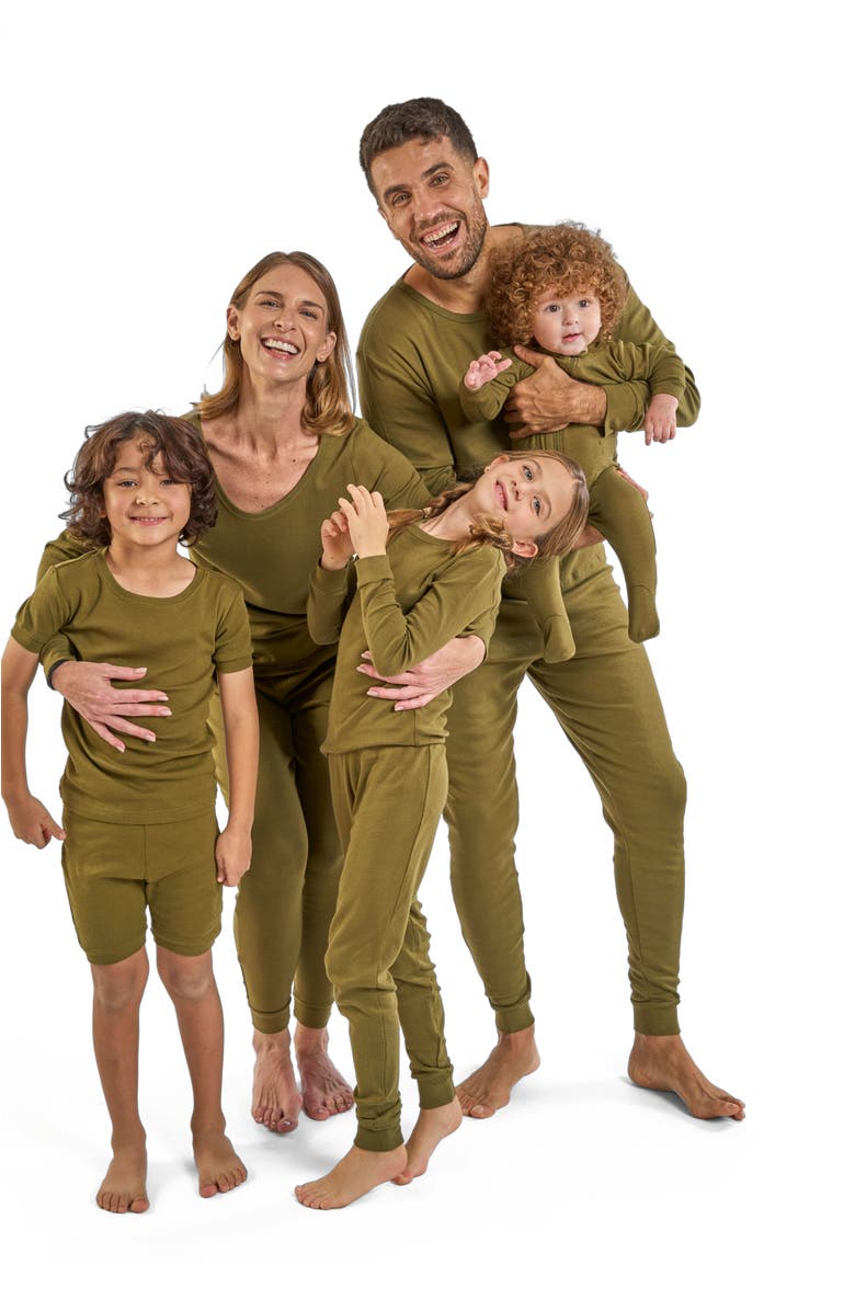 Leveret Kids Two-Piece Solid Cotton Matching Family Pajamas, Alternate, color, Olive