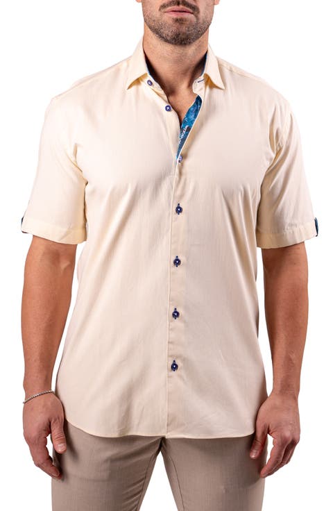 Galileo Resistance0122 Yellow Short Sleeve Cotton Button-Up Shirt