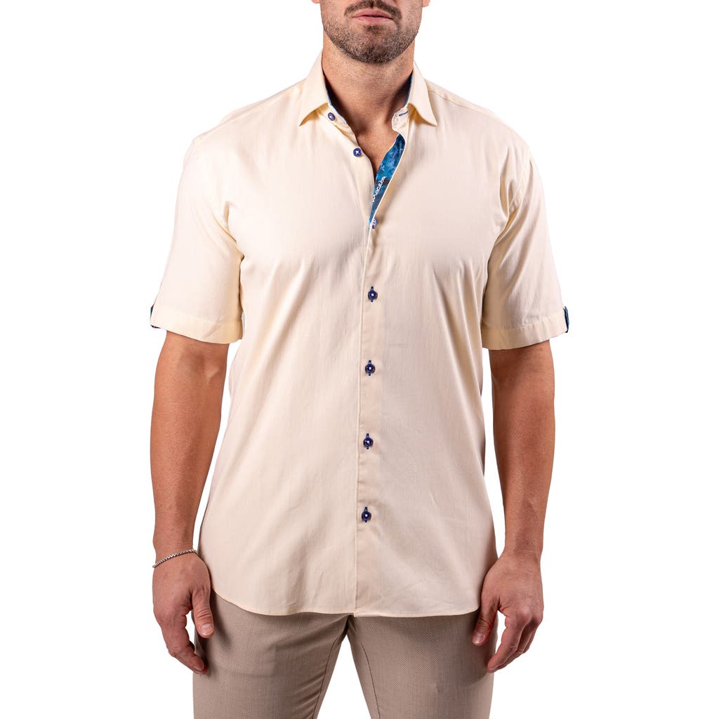 Maceoo Galileo Resistance0122 Yellow Short Sleeve Cotton Button-up Shirt