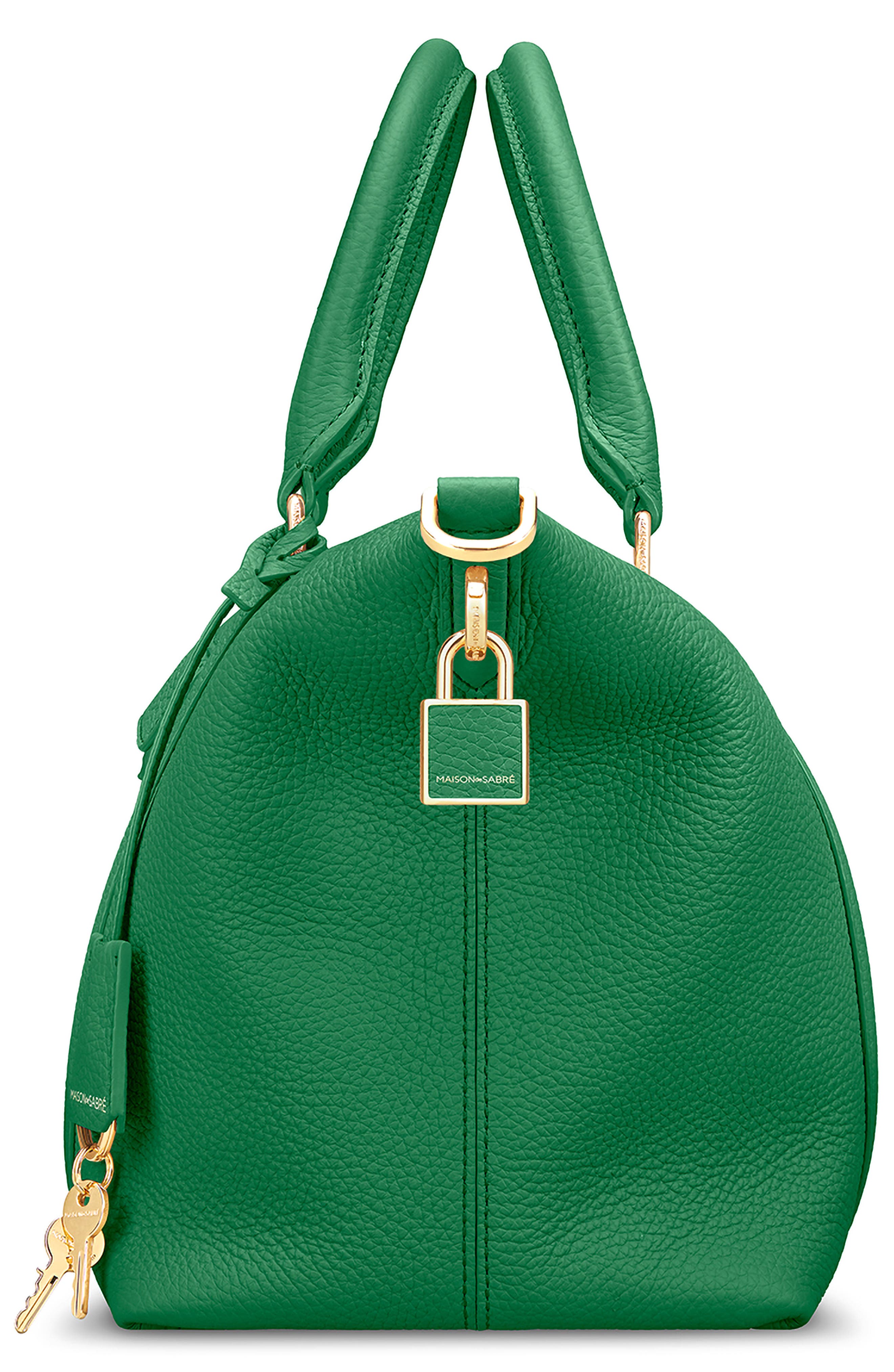 Small Leather Weekender, Alternate, color, Emerald Green