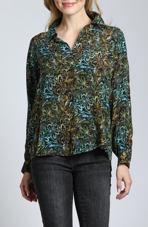 Apny Floral Print Popover Top In Green Multi