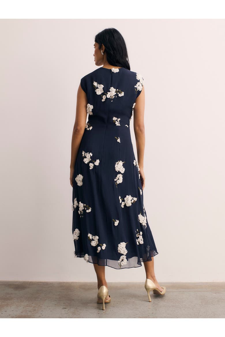 Embroidered Floral Midi Dress Cap Sleeve, Alternate, color, Navy