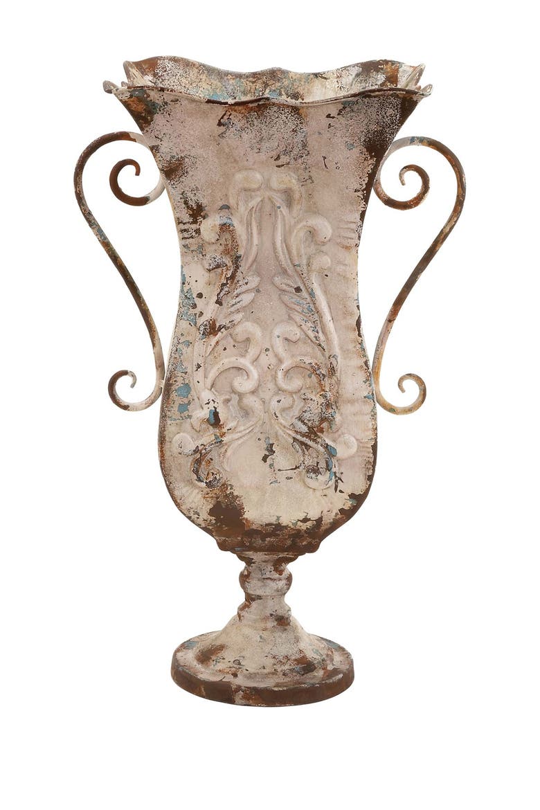 Beige Metal Distressed Vase, Alternate, color, BEIGE