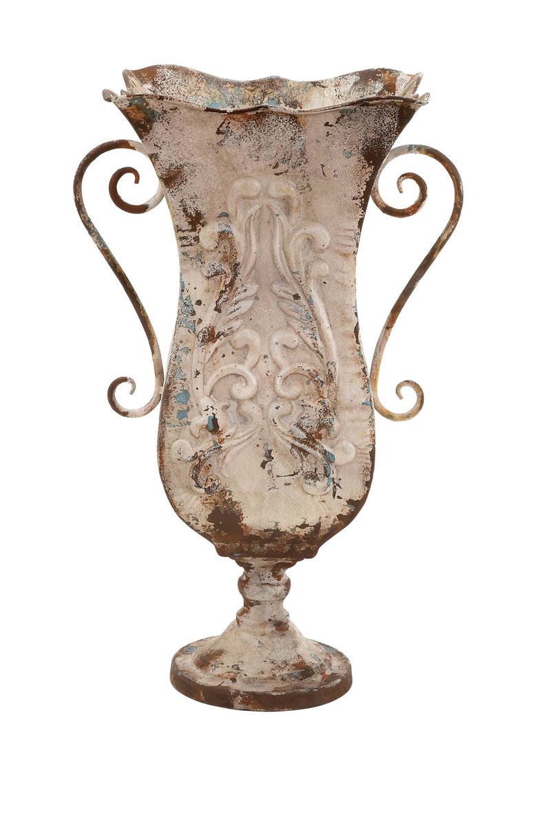 UMA Beige Metal Distressed Vase, Alternate, color, 