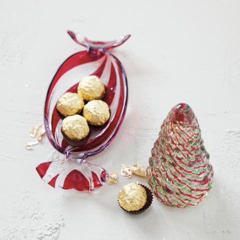 Hand-Painted Glass Candy Dish with Whimsical Stripes