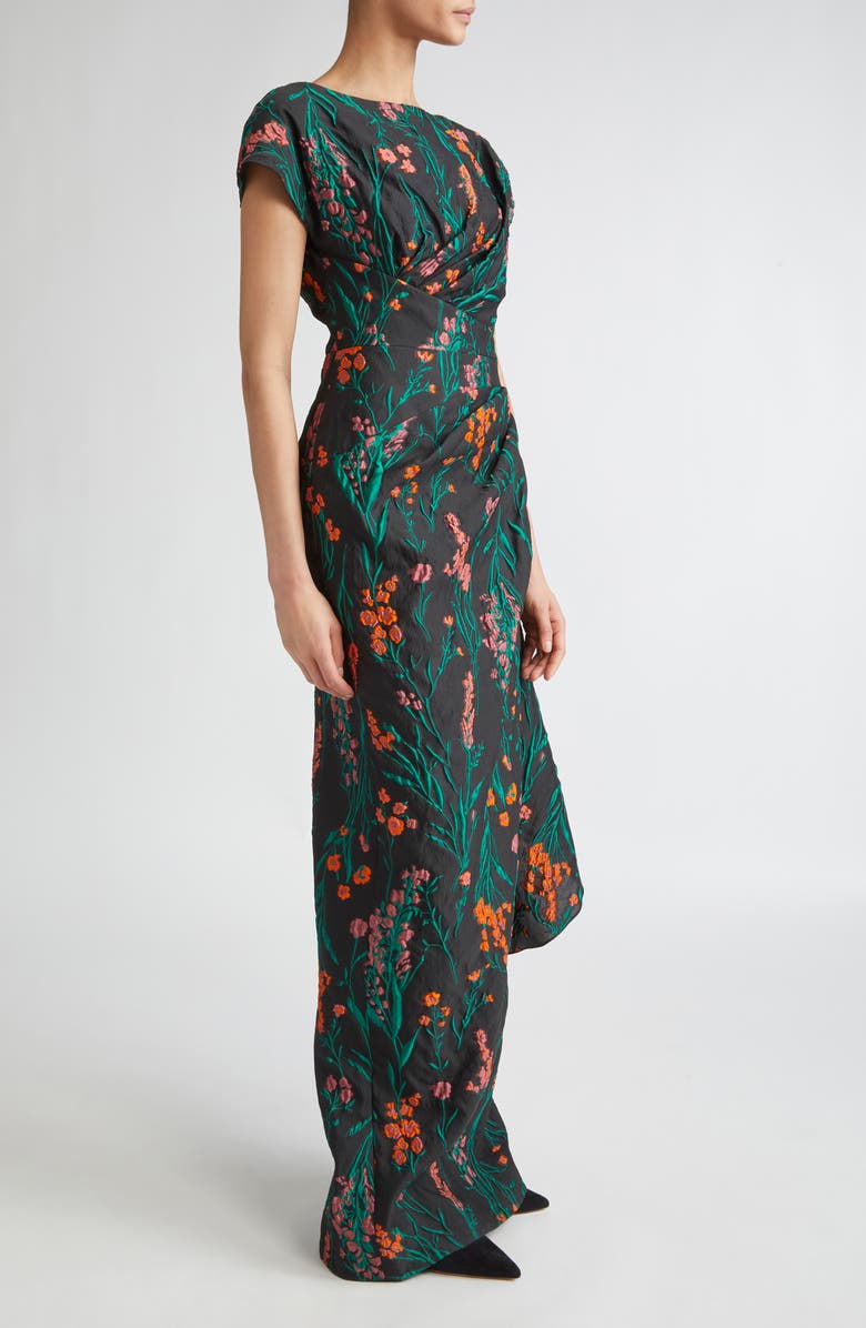 Lela Rose Florence Ruched Floral Jacquard Gown, Alternate, color, 
