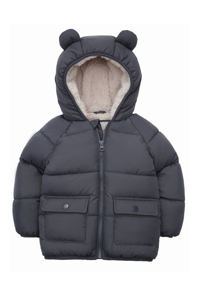 Baby Fleece Lined Bear Puffer Jacket, Main, color, Grey
