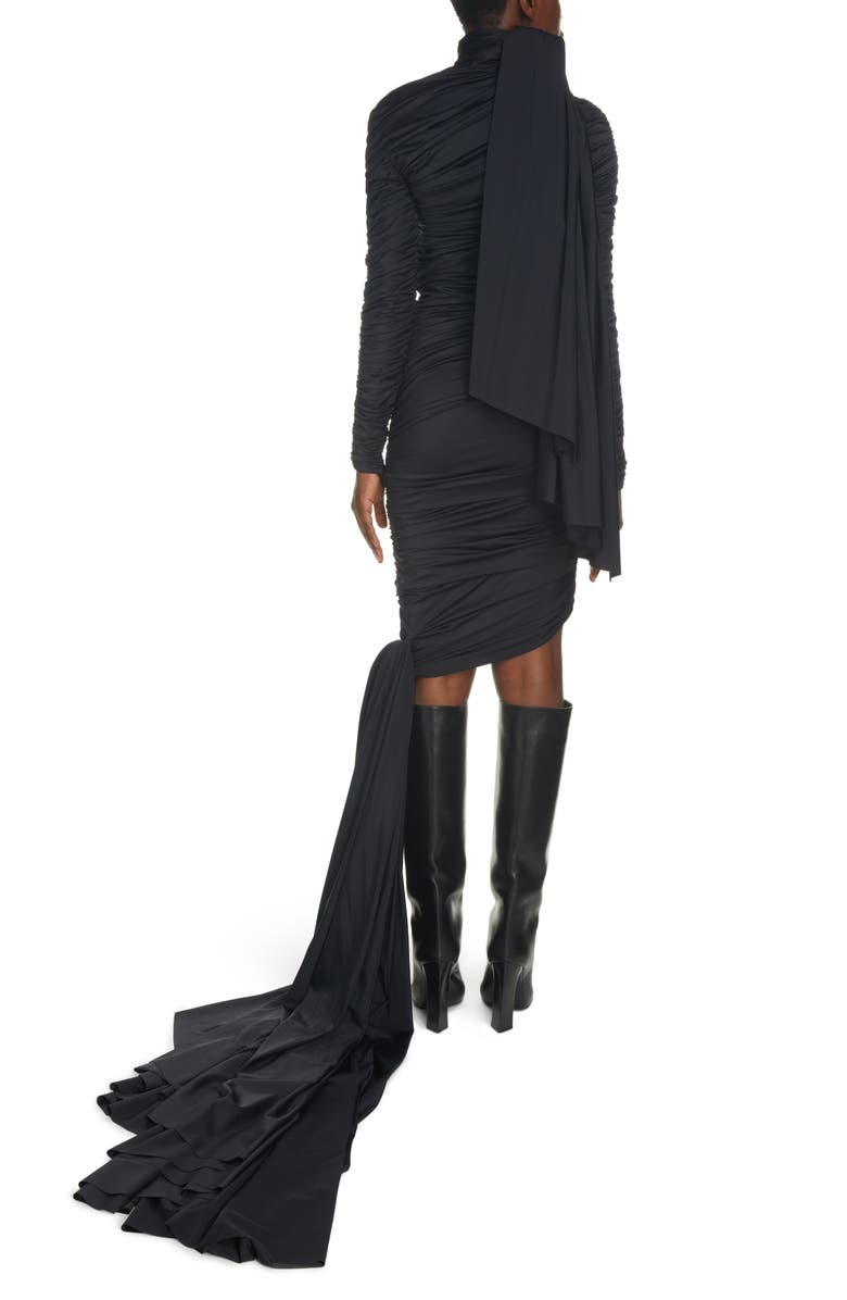 Balenciaga Twisted Knots Long Sleeve Ruched Body-Con Dress, Alternate, color, 