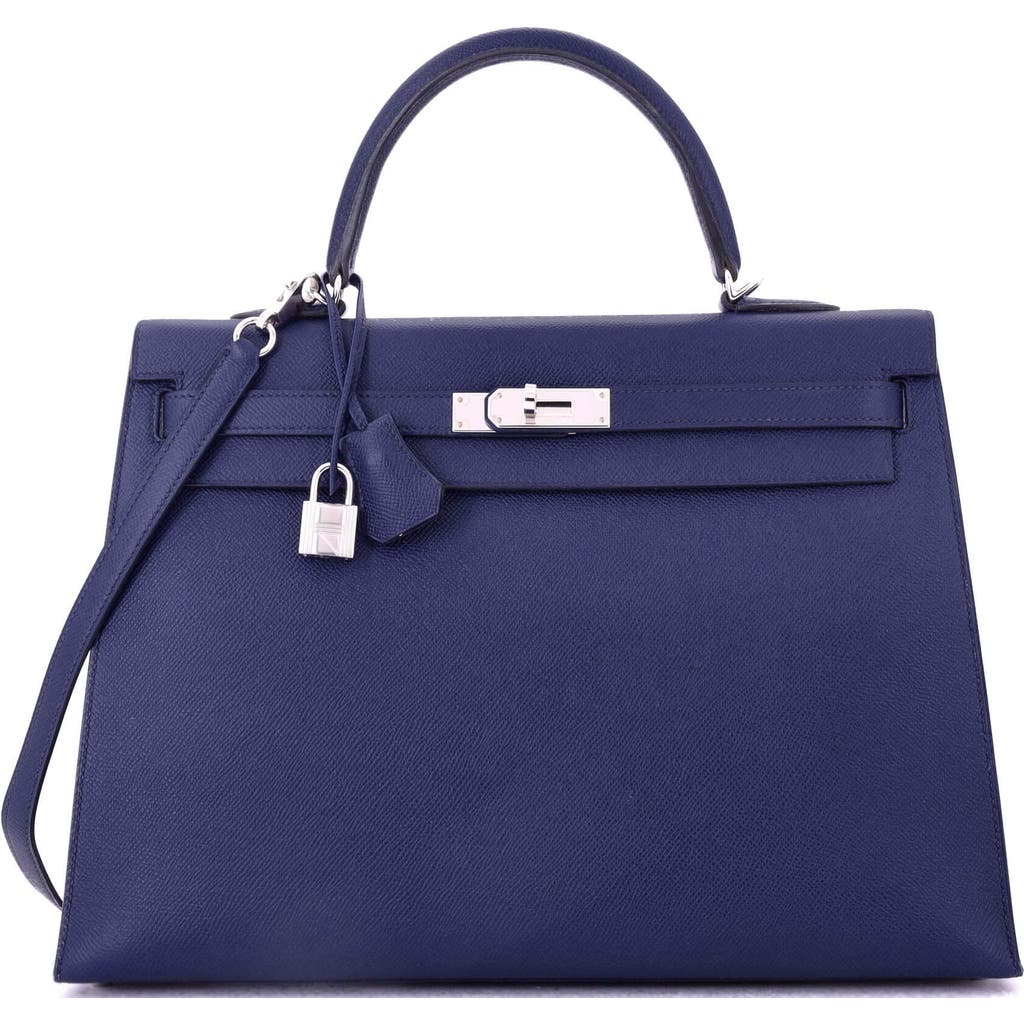 Pre-owned Hermes Hermes Kelly Handbag Blue Epsom With Palladium Hardware 35