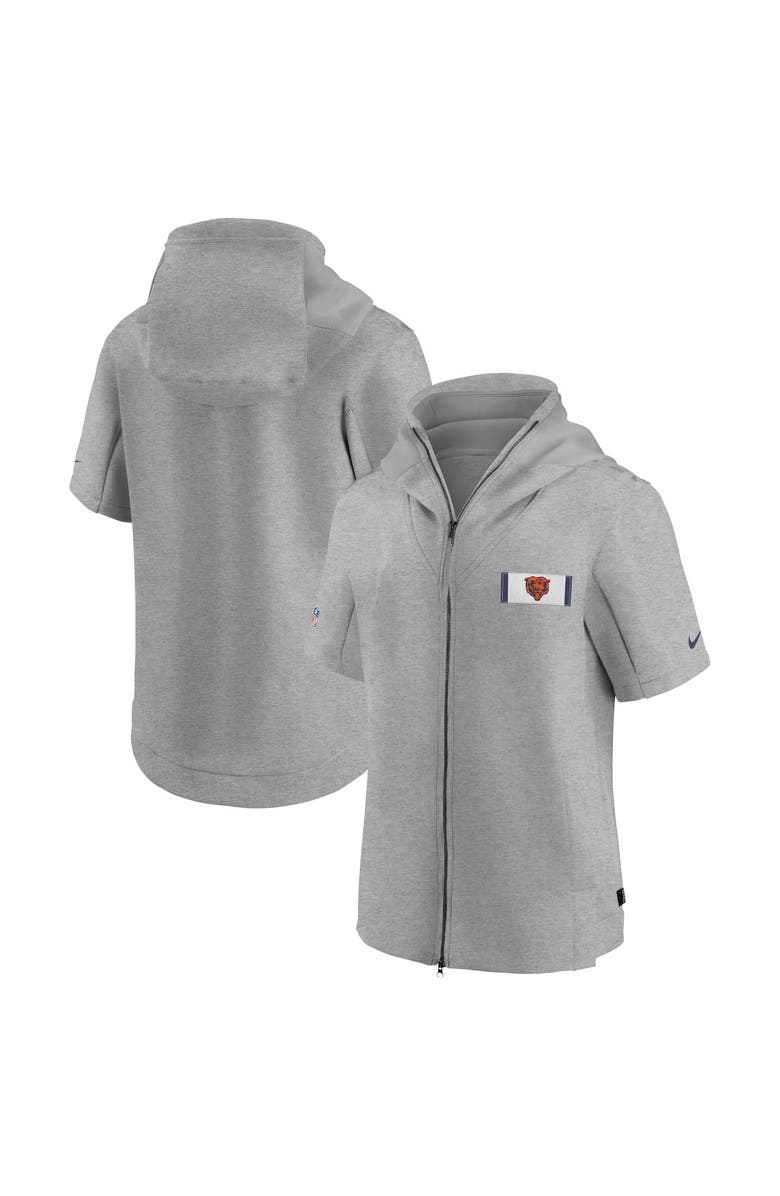 Nike Men's Nike Heathered Gray Chicago Bears Sideline Showout Short Sleeve Full-Zip Hoodie Jacket, Main, color,