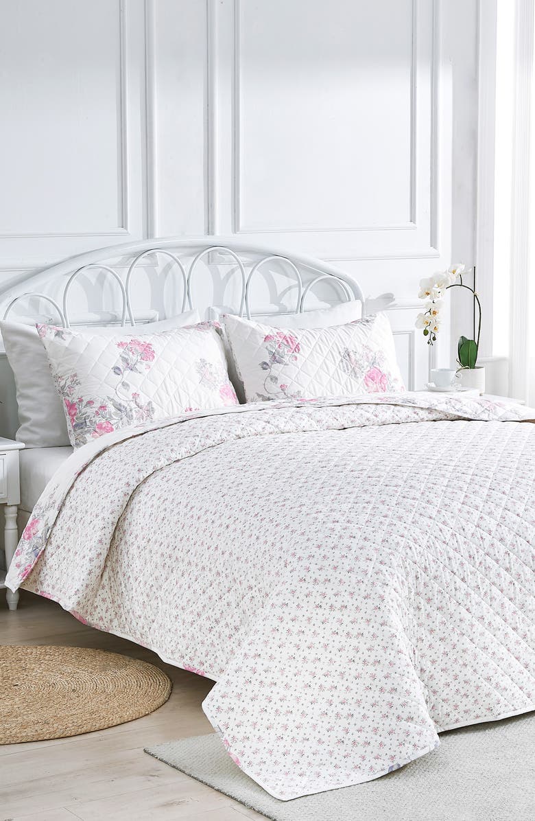 MELANGE HOME Rose Percale Cotton Quilt & Shams Set, Alternate, color, Pink/ Pink