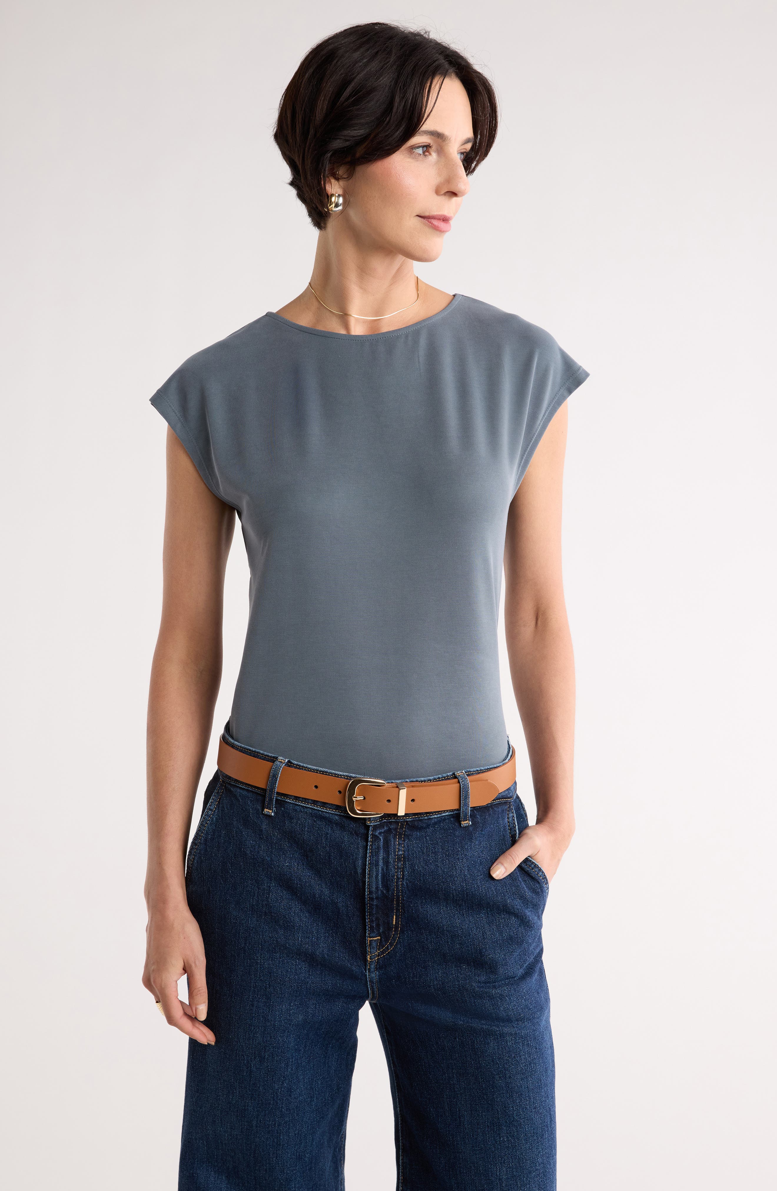 Cap Sleeve Modal Blend T-Shirt - image 5