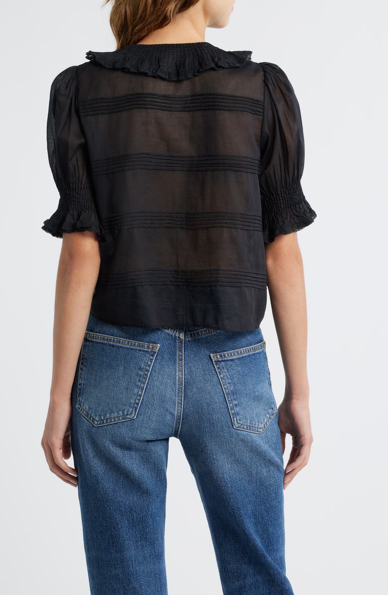 DÔEN Balsam Pintuck Ruffle Organic Cotton Button-Up Top, Alternate, color, Black