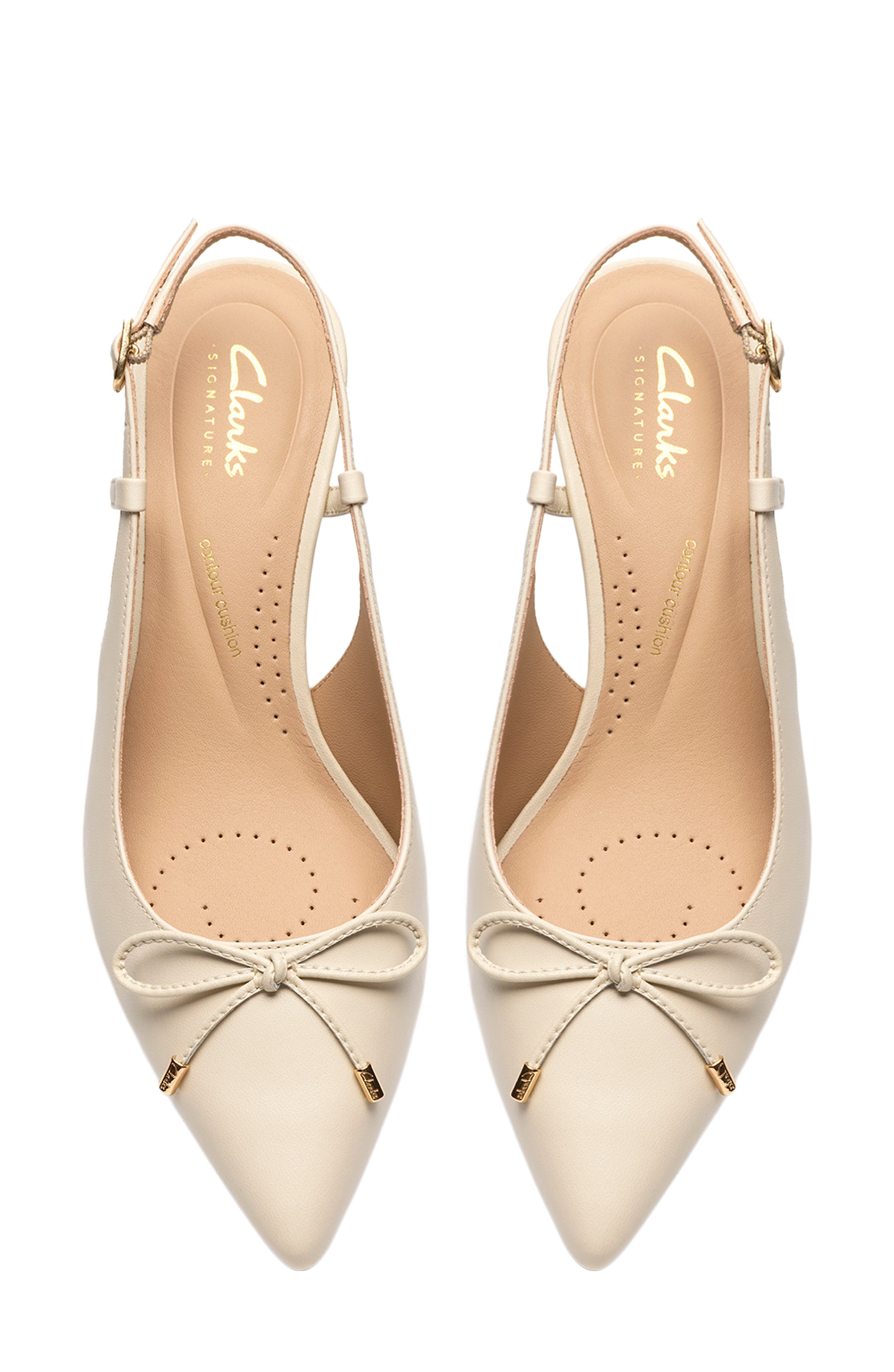 Zarey Bow Pointed Toe Slingback Pump, Alternate, color, CREAM LEATHER