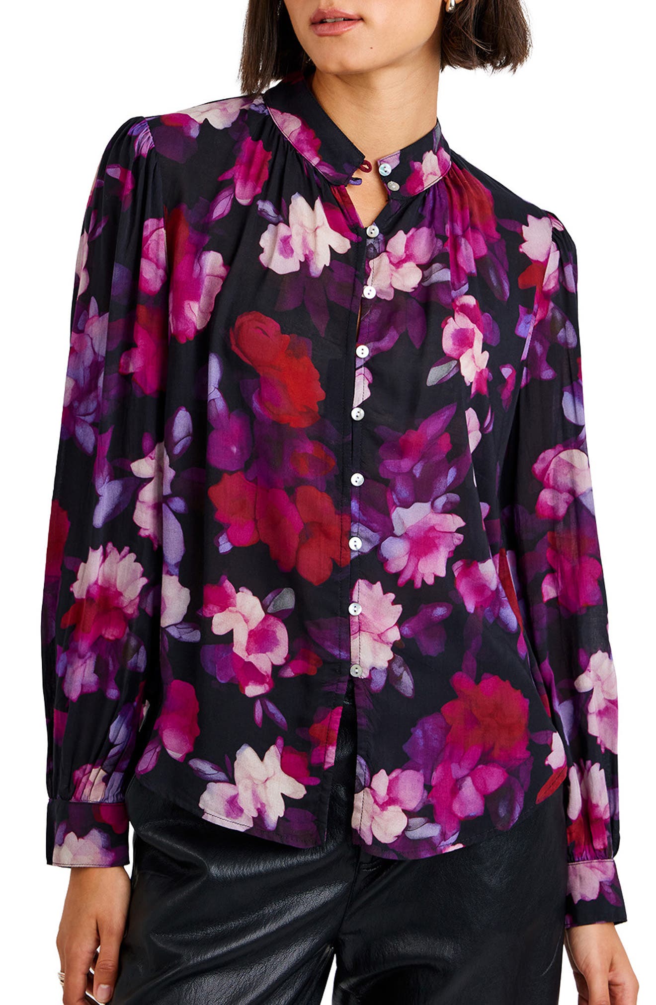 Floral Stand Collar Button-Up Shirt