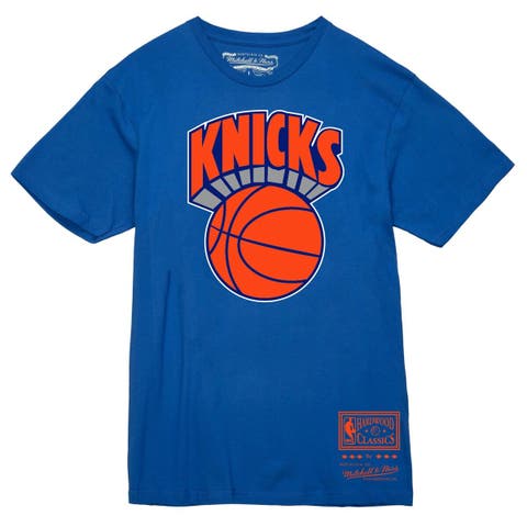 Men's Mitchell & Ness Blue New York Knicks Hardwood Classics Vintage Logo T-Shirt