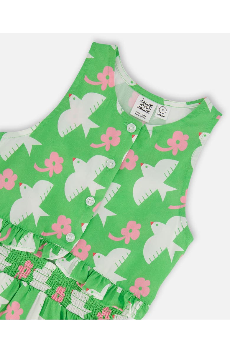 Deux par Deux Girl's Printed Romper With Frills Green With White And Pink Bird, Alternate, color,