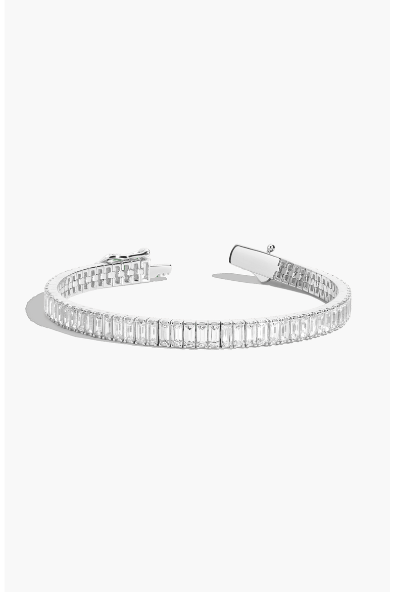 Lab Grown Sapphire Baguette Tennis Bracelet, Alternate, color, Sterling Silver