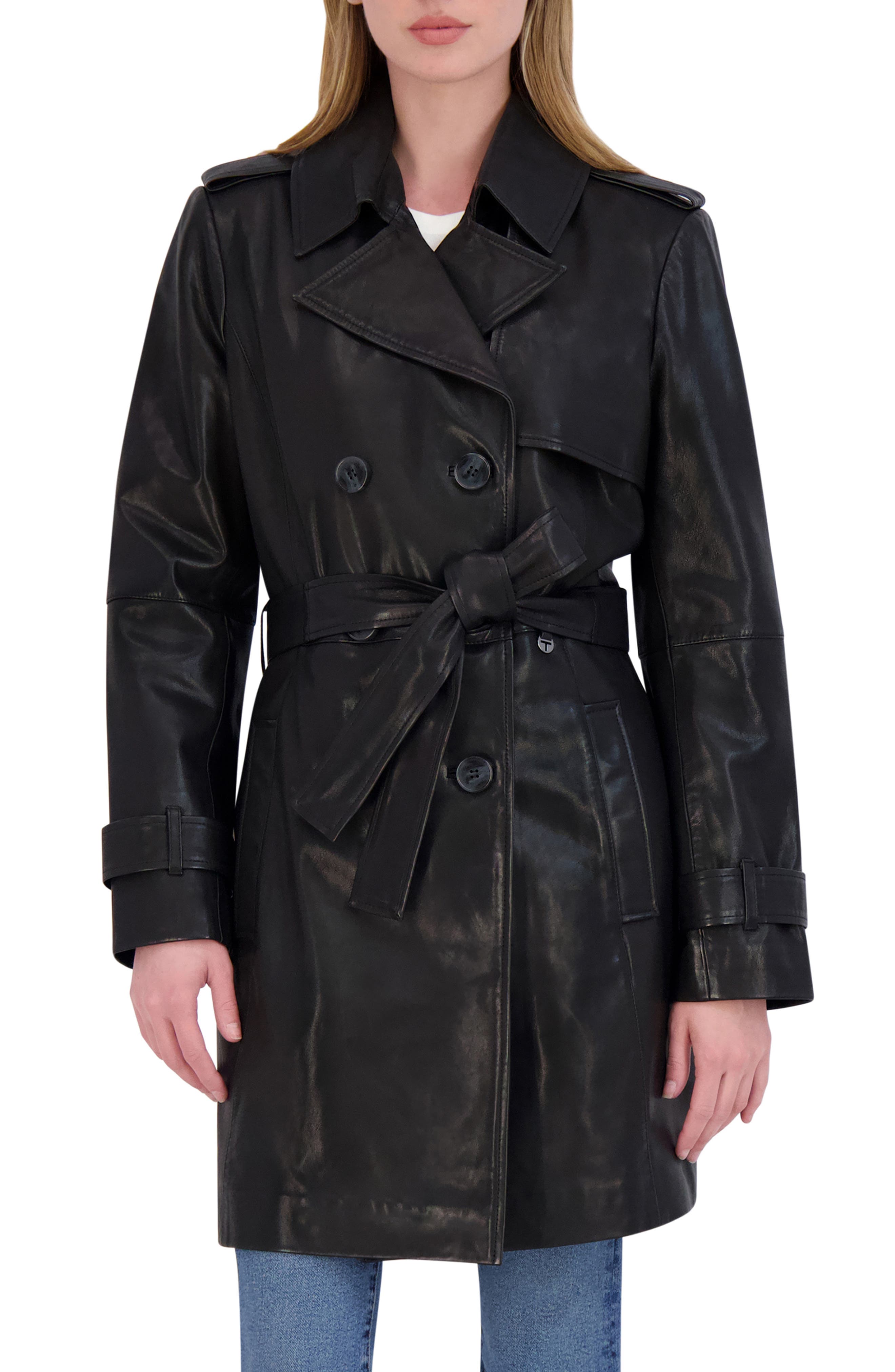 Tahari Natalie Leather Trench Coat