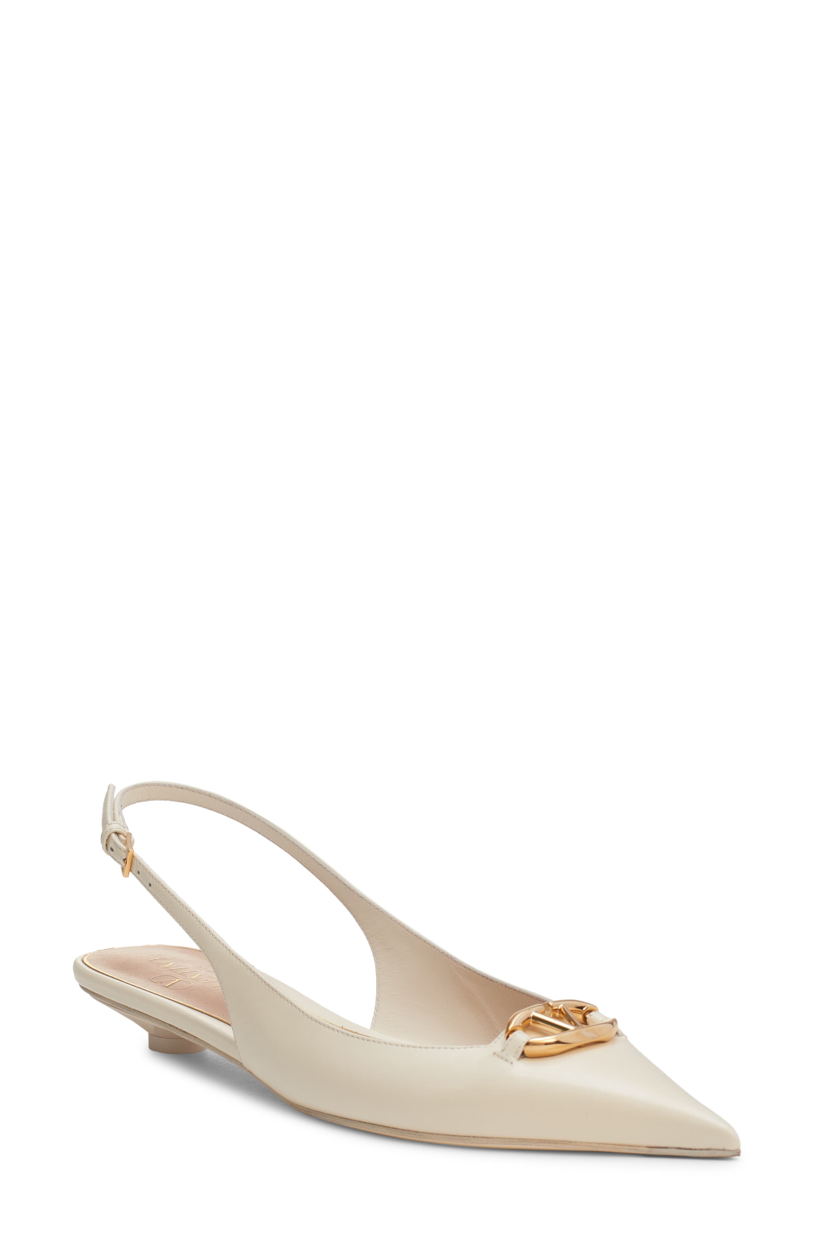 VLOGO Moon Pointed Toe Slingback Pump, Main, color, IVORY