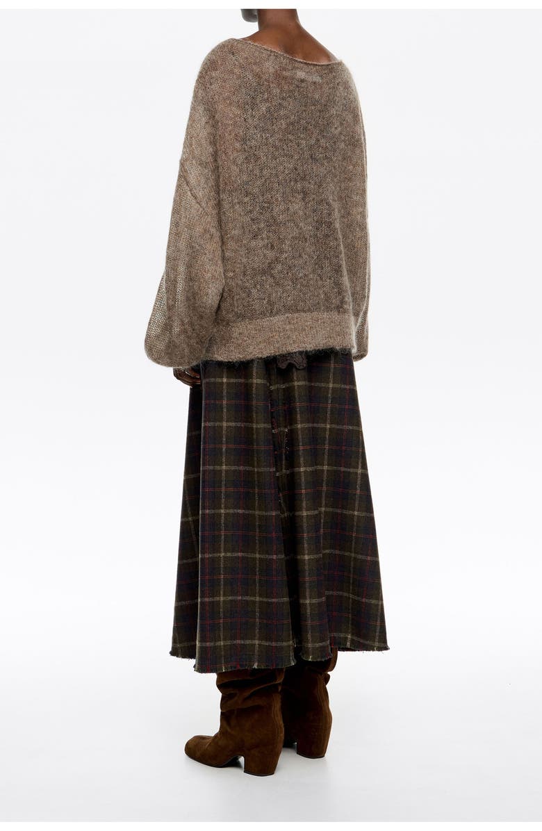 Bimba y Lola Checked Wool Skirt, Alternate, color, Dark Khaki