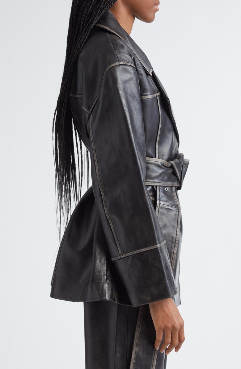 Stand Studio Willow Belted Double Breasted Leather Jacket, Alternate, color,