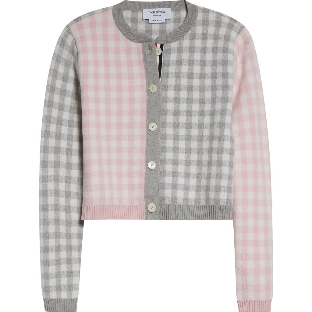 Thom Browne Fun Mix Gingham Check Cropped Cardigan In Pink