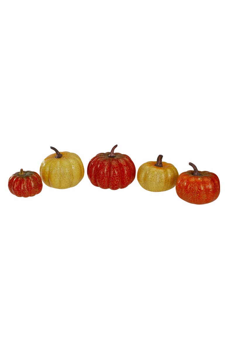 Northlight Crackled Glittered Mini Fall Harvest Pumpkins - 4" - Set of 5, Main, color, 