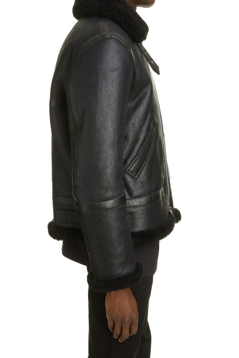 Leather & Shearling Aviator Jacket, Alternate, color, BLACK