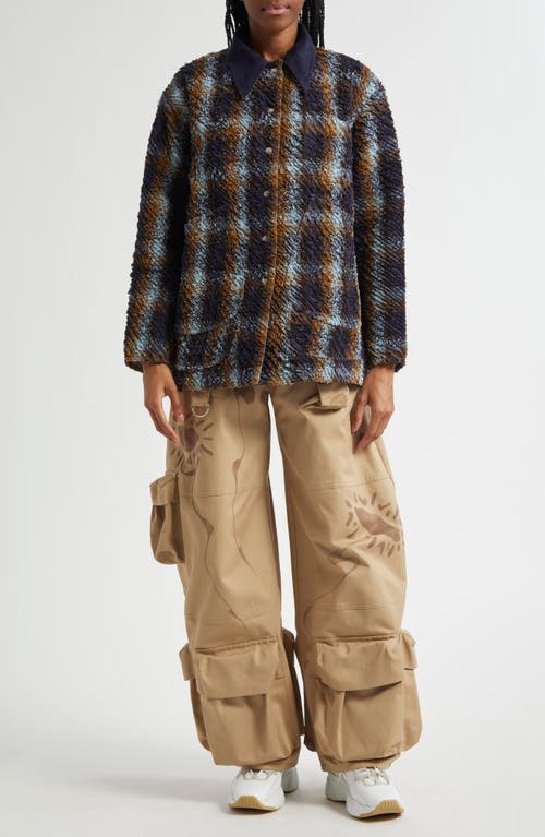 Collina Strada Stable Plaid Textured Jacket In Navy Camel Plaid