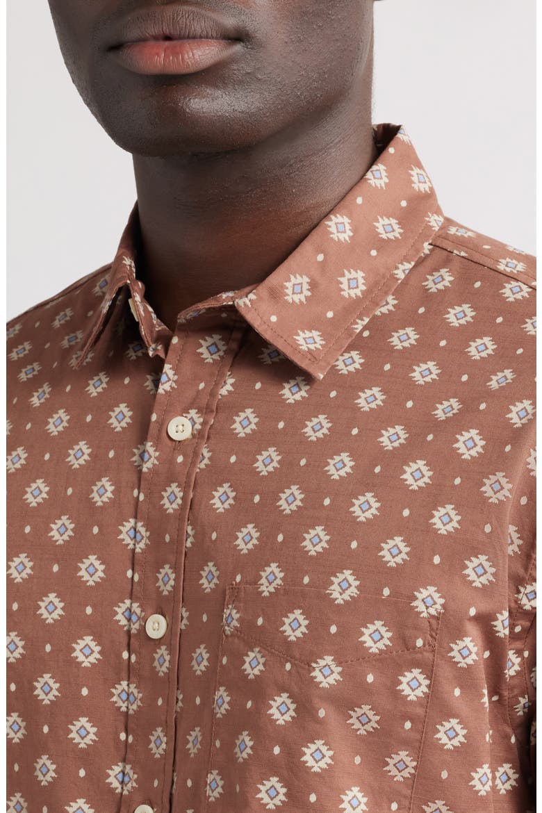 Shoreline National Park Print Short Sleeve Cotton Button-Up Shirt, Alternate, color, GEO RED BROWN