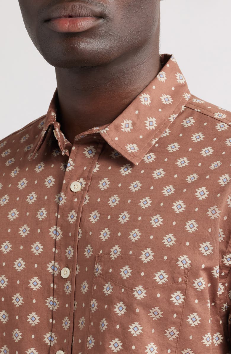 Pendleton Shoreline National Park Print Short Sleeve Cotton Button-Up Shirt, Alternate, color, Geo Red Brown