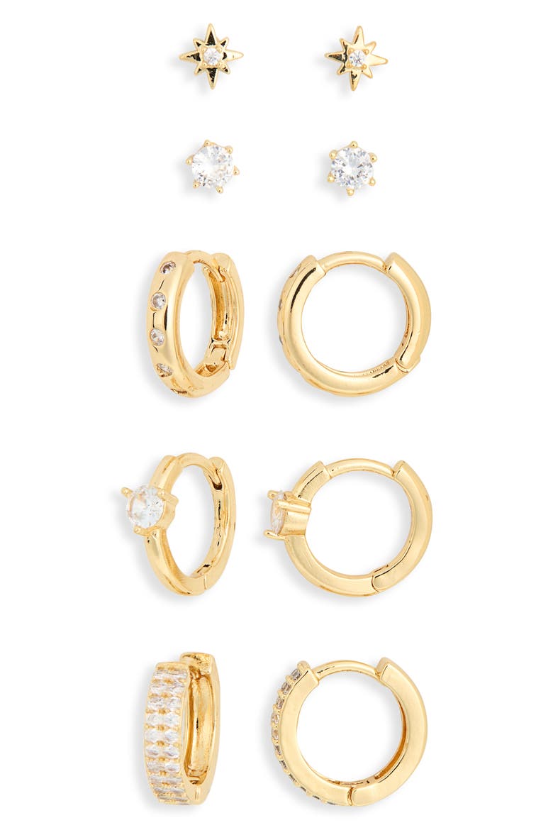 5-Pack Starburst Hugs & Studs Earrings Set, Alternate, color, CLEAR- GOLD