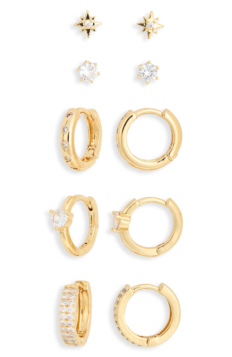 Leith 5-Pack Starburst Hugs & Studs Earrings Set, Alternate, color, Clear- Gold