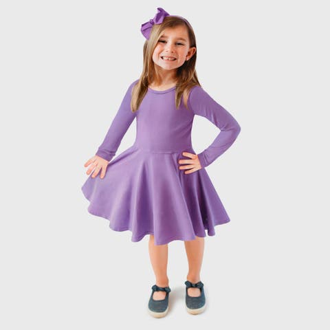 Girls Soft Jersey 100% Cotton Long Sleeve Skater Twirly Dress (Toddler/Kids)
