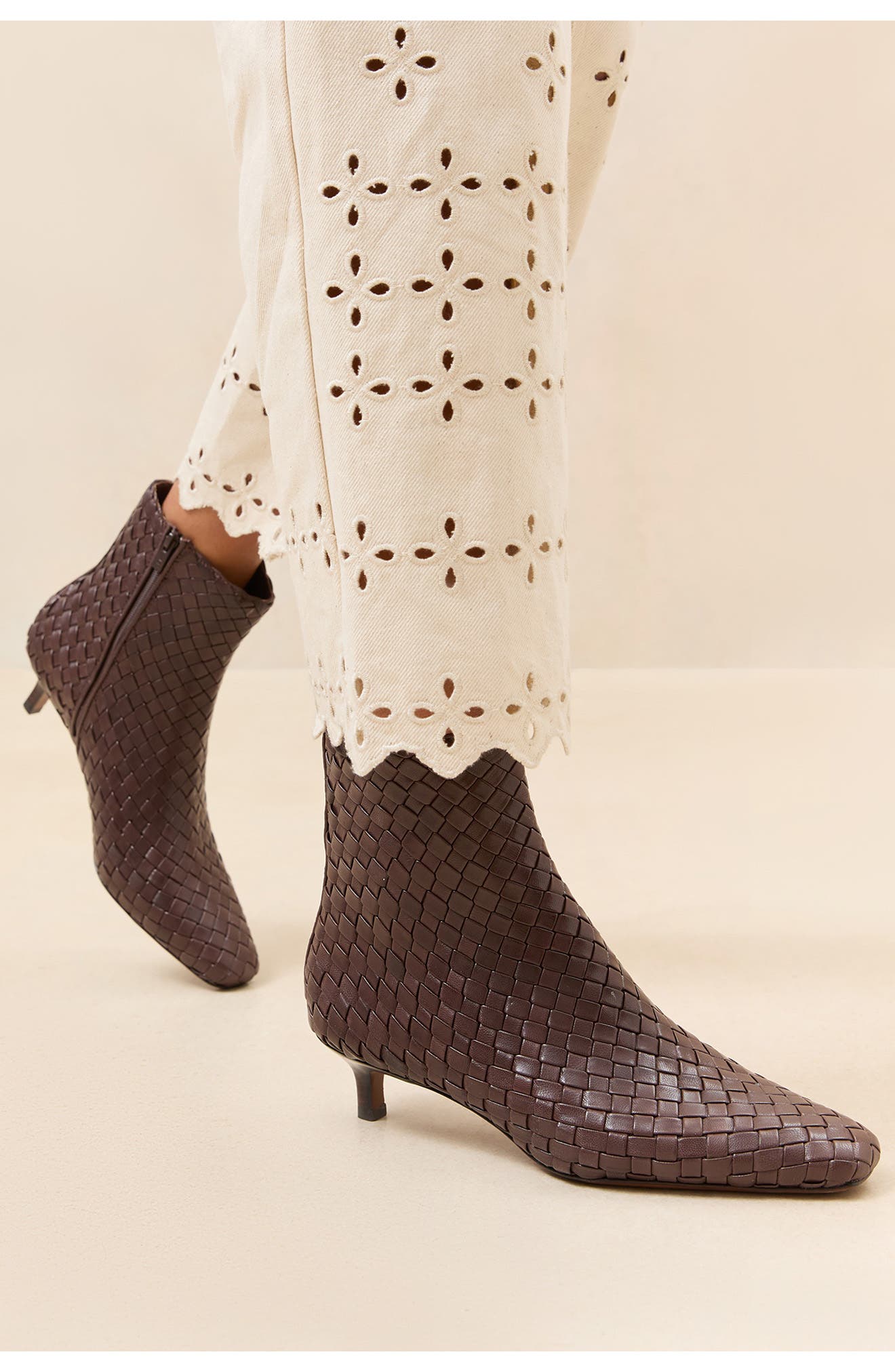 Loeffler Randall Marcella Woven Bootie, Alternate, color, Espresso