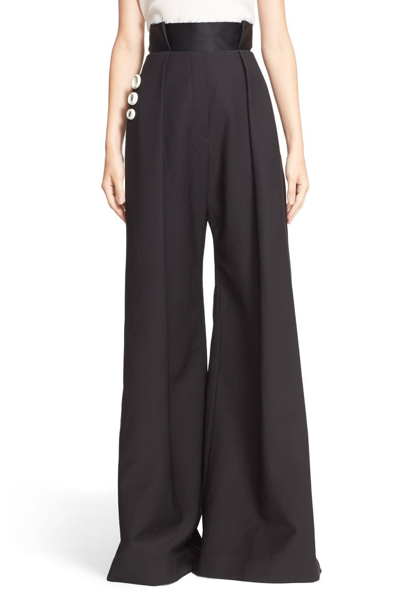 Star 80 Wide Leg Paperbag Pants, Main, color, BLACK