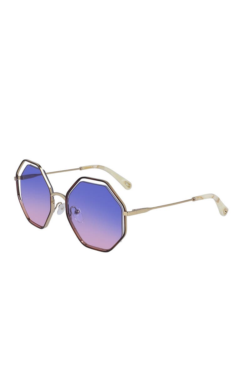 58mm Octagonal Halo Lens Sunglasses, Alternate, color, HAVANA/PURPLE ROSE