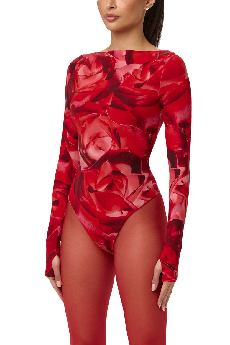 Bare Print Bodysuit, Alternate, color, ROUGE ROSE
