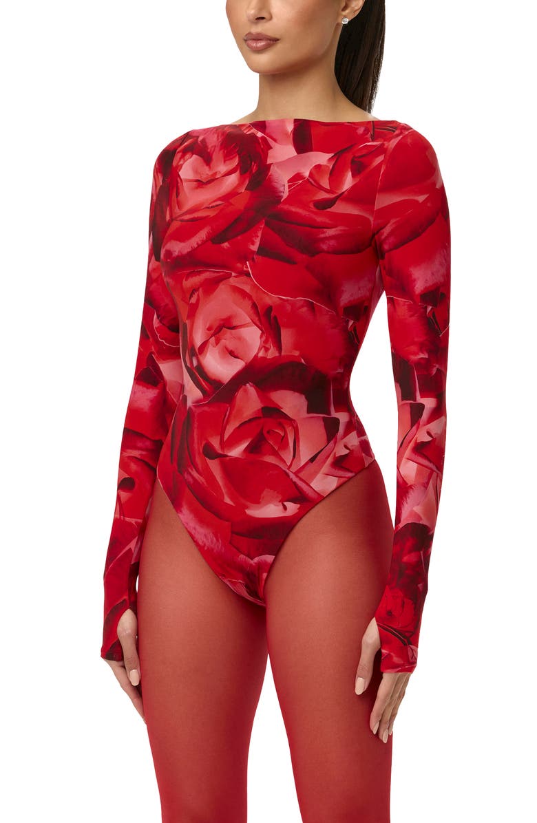 Naked Wardrobe Bare Print Bodysuit, Alternate, color, Rouge Rose