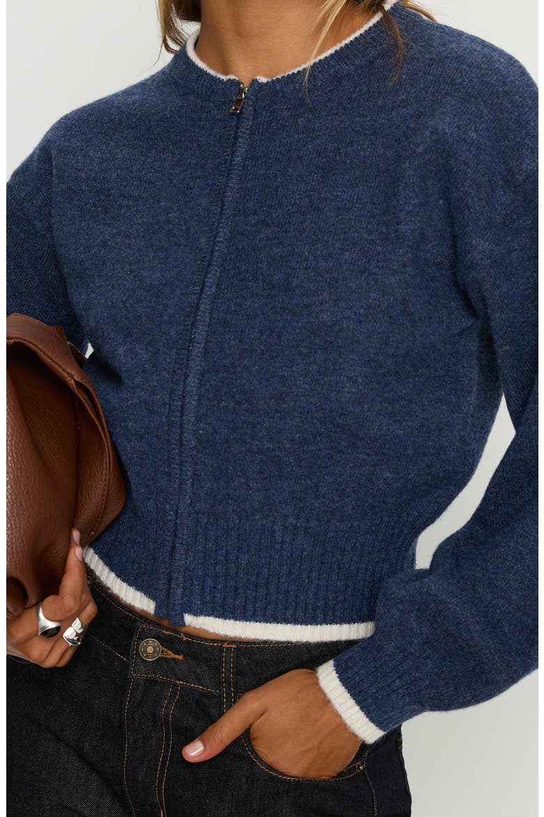Amandi Zip Front Cardigan, Alternate, color, NAVY / CREAM