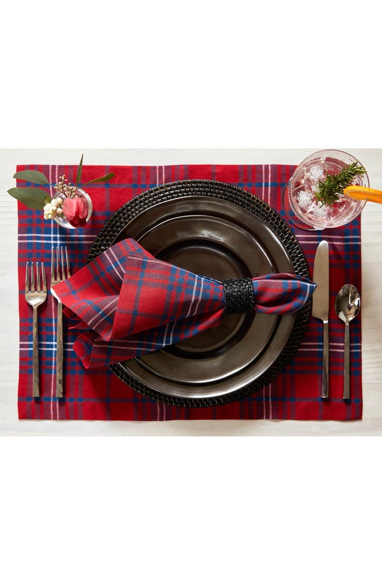 Solino Home Linen Placemats - Red Tartan Plaid, 14" x 19" Inch, Alternate, color, Red And Navy