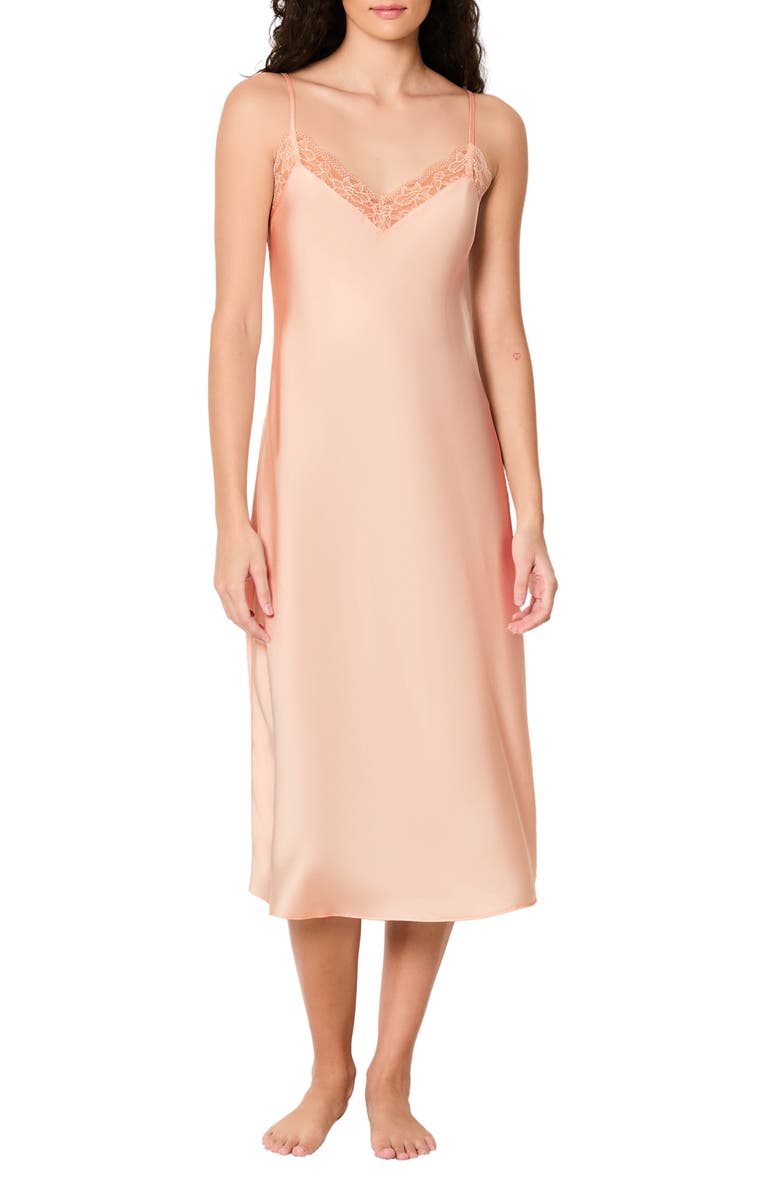 Etam Desire Nuisette Lace Trim Satin Nightgown, Main, color, Powder Pink