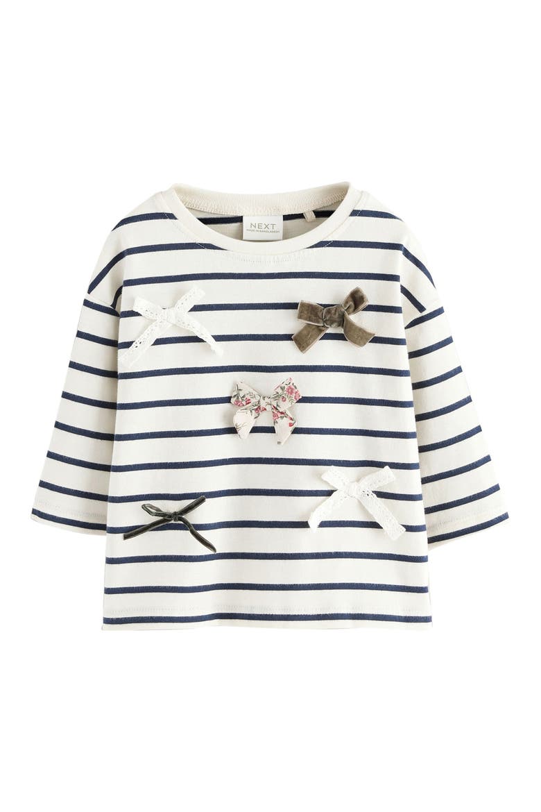 Kids' Stripe Bow Appliqué Cotton Top, Main, color, NEUTRAL