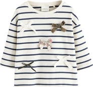 NEXT Kids' Stripe Bow Appliqué Cotton Top
