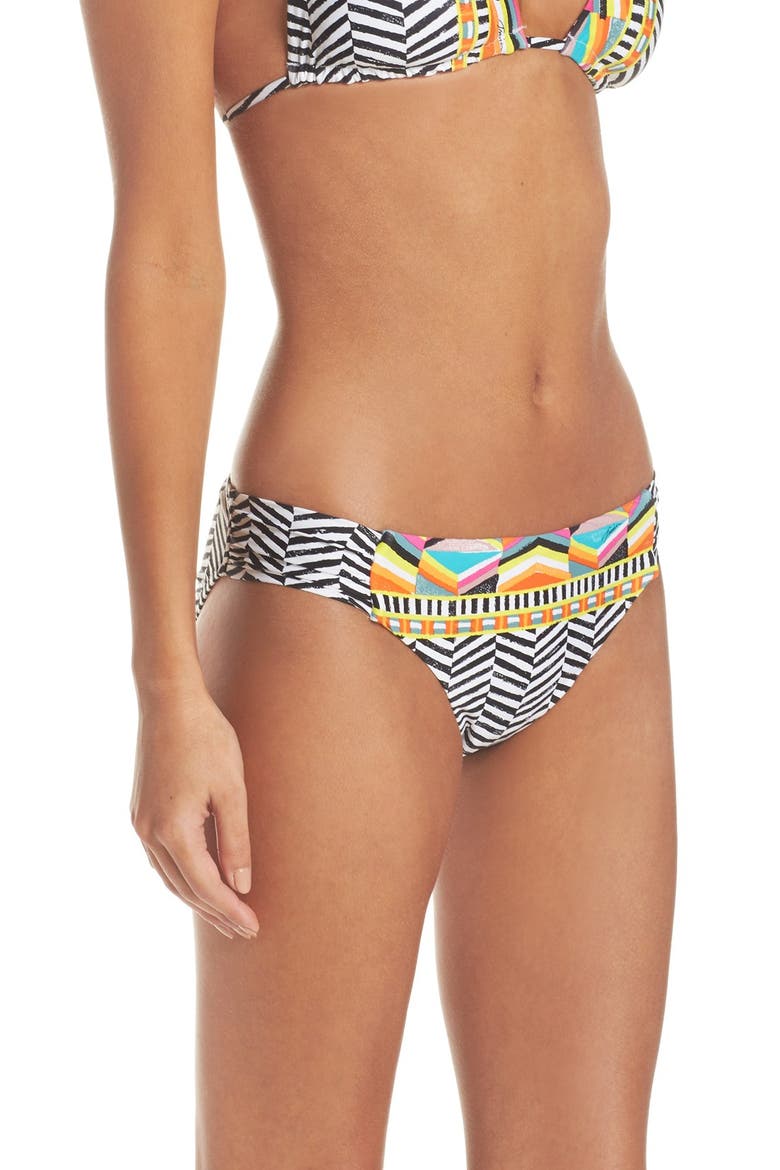 Brasilia Shirred Hipster Bikini Bottoms, Alternate, color, MULTI