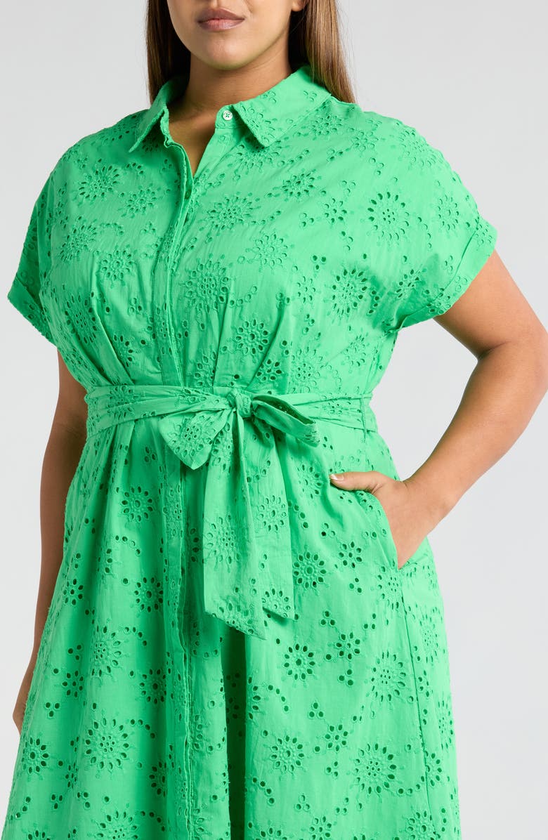Tie Waist Eyelet Shirtdress